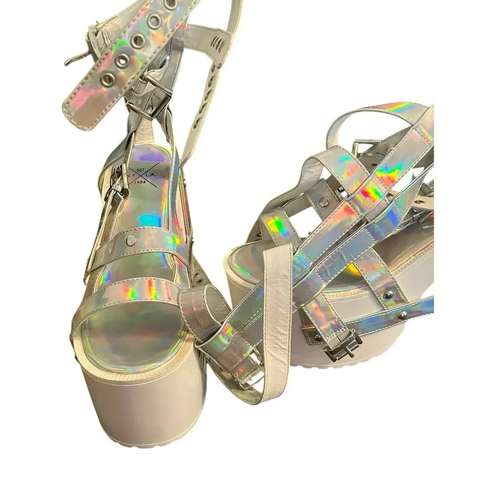 Y.R.U. Nightcall Hi Atlantis Holographic Platform Heels •8• Cage Gladiator YRU